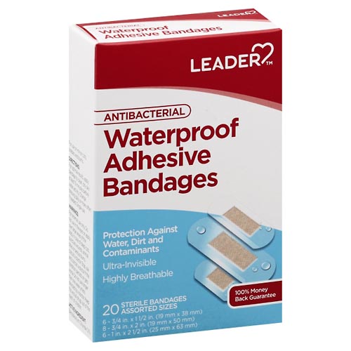 Image for Leader Adhesive Bandages, Antibacterial, Waterproof, Assorted Sizes,20ea from COOPERS PHARMACY