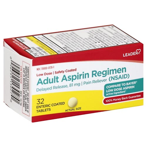 Image for Leader Aspirin Regimen, Adult, Enteric Coated Tablets,32ea from COOPERS PHARMACY