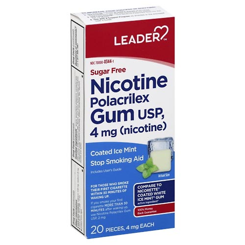 Image for Leader Nicotine Polacrilex Gum, 4 mg, Coated Ice Mint,20ea from COOPERS PHARMACY